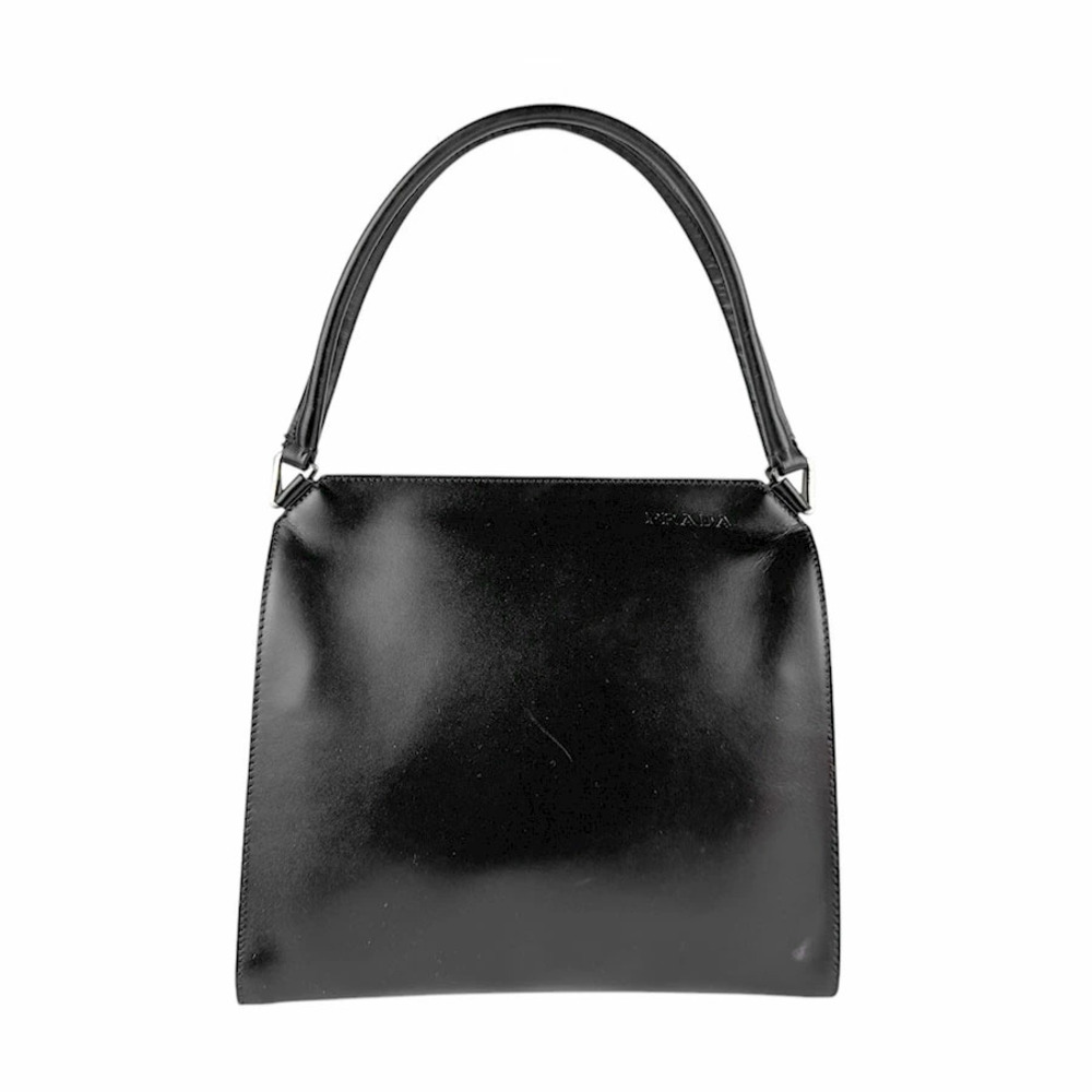Prada handbag black leather subtle embossed logo black